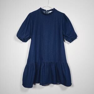 Marielle Stokkelaar Celeste Jeans Dress Mini Denim Puff Sleeves Pockets One Size